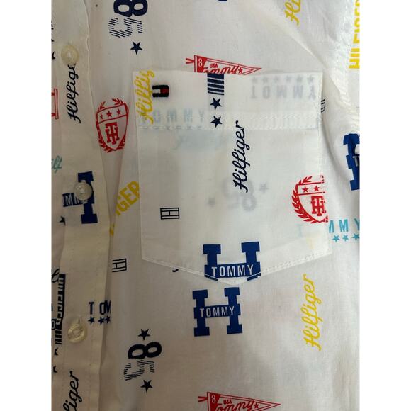 Tommy Hilfiger Boys Button-Up Shirt White Logo Print Size L (16/18) NWT - Picture 3 of 8